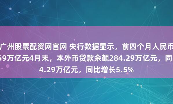 广州股票配资网官网 央行数据显示，前四个月人民币贷款增加8.59万亿元4月末，本外币贷款余额284.29万亿元，同比增长5.5%